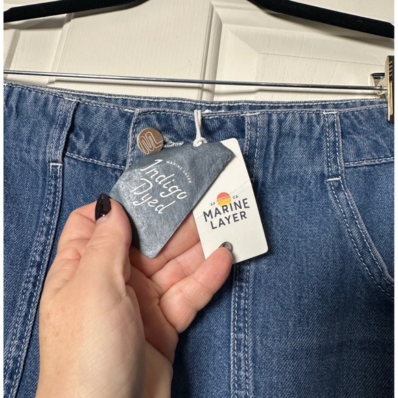 Marine Layer Emilia Mini Skirt Medium Wash Denim Button Front Size 10 NWT - Picture 2 of 7